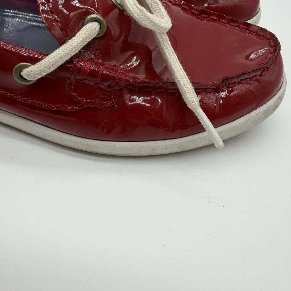 Cole Haan Women's Nantucket Camp Moc Patent Leather Boat Shoes Red Size 7.5